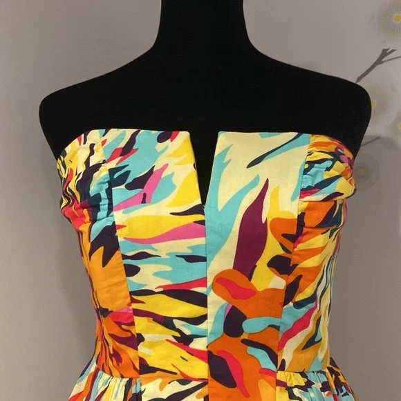 Vintage 90s Y2K NICOLE MILLER Strapless Cocktail Dress Tropical Floral Print XS - Picture 3 of 7